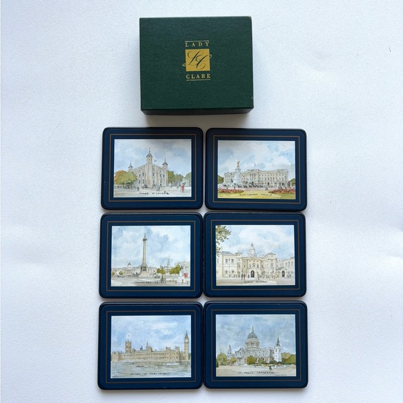 British London landmark coaster set for glasses by Lady Clare set of 6 - Picture 1 of 9
